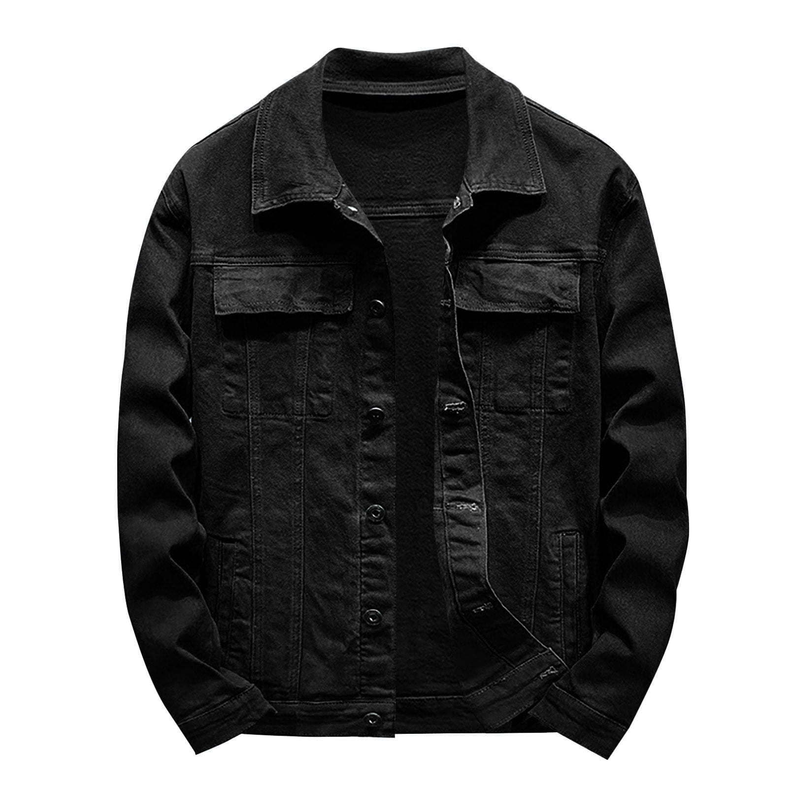 Plain black denim jacket discount