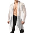 thumbnail image 1 of Manxivoo Long Cardigan Style Male Sex Hollowed Out Long Cardigan Mesh Street Breathable Long Sleeve Men Coats for Men White XXL, 1 of 7