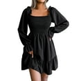 thumbnail image 1 of Manxivoo Casual Summer Dresse Ladies Casual Dress Flared Long Sleeve Pleated Dress Square Neck Ruffle Swing Dress Womens Dresses Black, 1 of 4