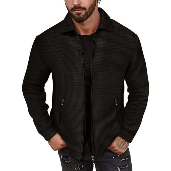 Manxivoo Men's Sport Coats & Blazers Men's Casual Zipper Top Lapel Zipper Jacket Long Sleeve Tops Fashion Casual Jacket Jackets for Men Black S
