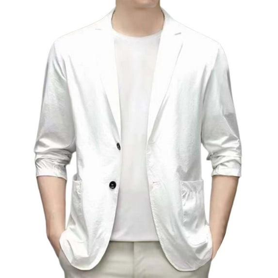 Manxivoo Mens Blazer Men's Fashion Spring and Summer Casual Short Sleeved Lapel Thin Suit Tops Ultra Thin Breathable Jacket Jackets for Men White XXXL