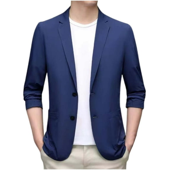 Manxivoo Mens Blazer Men's Fashion Spring and Summer Casual Short Sleeved Lapel Thin Suit Tops Ultra Thin Breathable Jacket Jackets for Men Navy XXXL