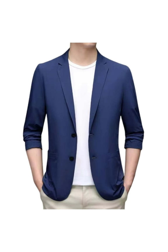 Mens Blazer Men's Fashion Spring and Summer Casual Short Sleeved Lapel Thin Suit Tops Ultra Thin Breathable Jacket Jackets for Men Navy XXXL