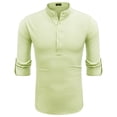 thumbnail image 1 of Manxivoo Mens Shirts Men's Casual Shirts Band Collar Long Sleeve Beach Hippie T Shirts Fashion Striped Shirts Mens Dress Shirts Green XXXXL, 1 of 1