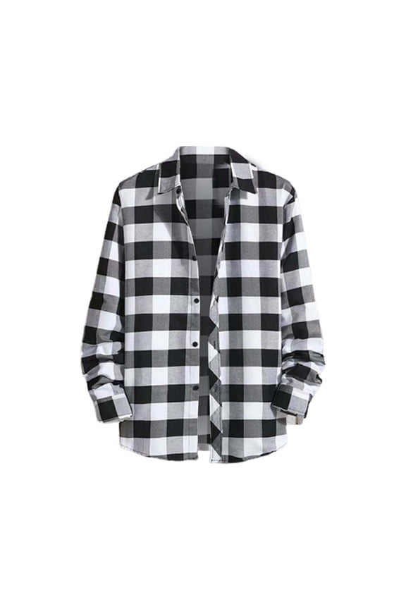 Mens Shirts Mens Casual Fall Shirt Lapel Button Long Sleeve Shirt Tops Men's Cardigan Plaid Shirt Men Black XXXL