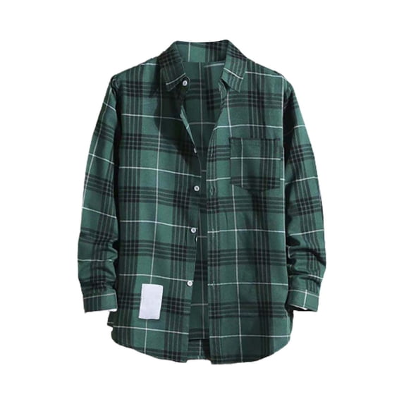Manxivoo Mens Shirts Mens Casual Fall Shirt Lapel Button Long Sleeve Shirt Tops Men's Cardigan Plaid Shirt Men Green XXXL