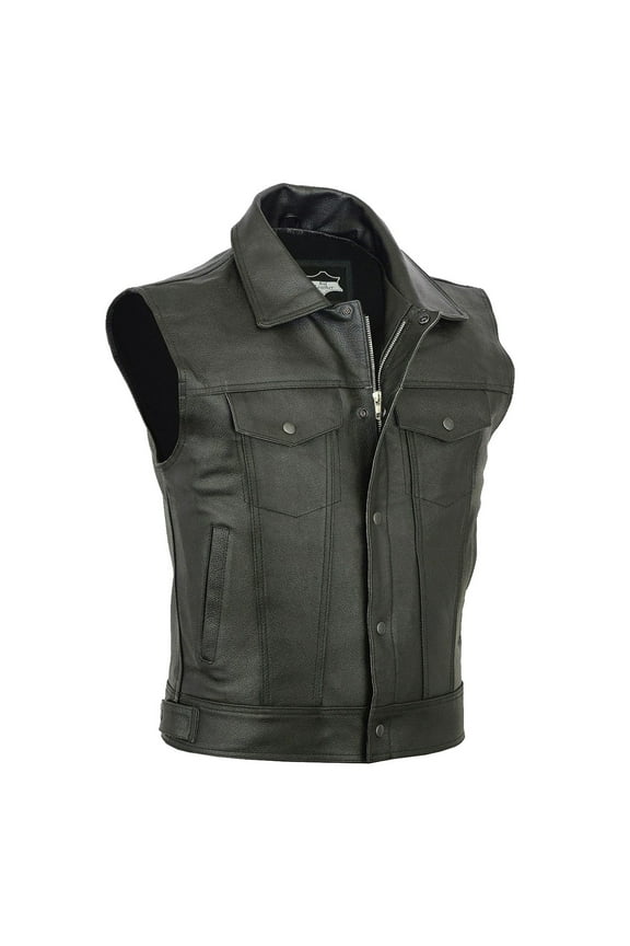 Mens Vest Men Fashion Casual Solid Color Vest Motorcycle Fleet Punk Leather Vest Coat Vest Top Tank Tops Men Black XL