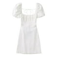 thumbnail image 1 of Manxivoo Plus Size Summer Dresses Women's Dresses Square Neck Bubble Sleeve Shrink Pleated Chest Strapless Doll Dress Mini Dress Womens Dresses White, 1 of 4