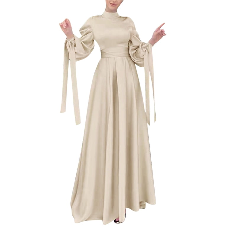 Manxivoo Plus Size Summer Dresses Womens Casual Solid Muslim Dress Lantern  Sleeve Abaya Islamic Arab Kaftan Dress Womens Dresses Beige - Walmart.com