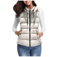 thumbnail image 1 of Manxivoo Puffer Vest Women's Warm Vest Outerwear Thick Padded Sleeveless Casual Vest with Detachable Hood Womens Vests Outerwear Beige, 1 of 10