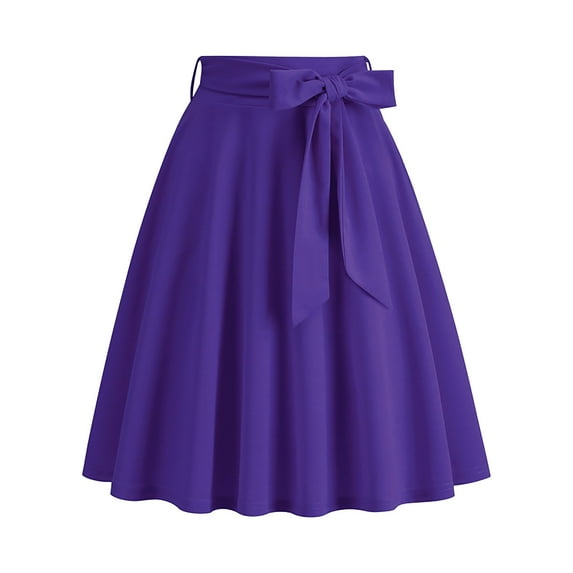 Manxivoo Purple Skirt Ladies Solid Color Bow Belt Retro Pocket a Line Skirt Skirts for Women Purple XXL