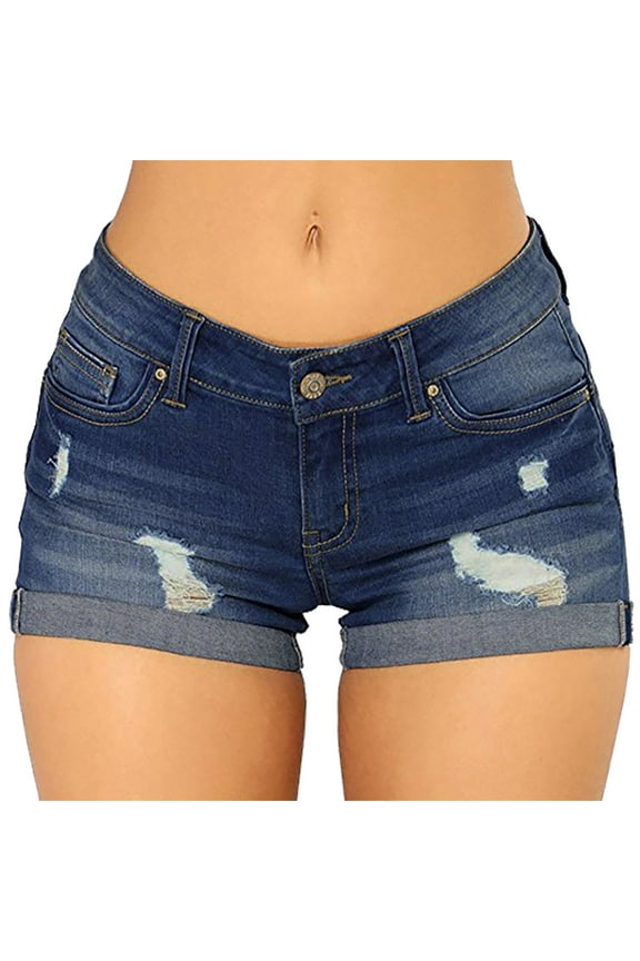 Shorts for Women Women's Ripped High Waisted Denim Shorts Stretchy Jean Shorts Womens Shorts Dark Blue