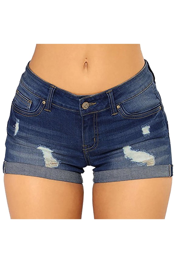 Shorts for Women Women's Ripped High Waisted Denim Shorts Stretchy Jean Shorts Womens Shorts Dark Blue