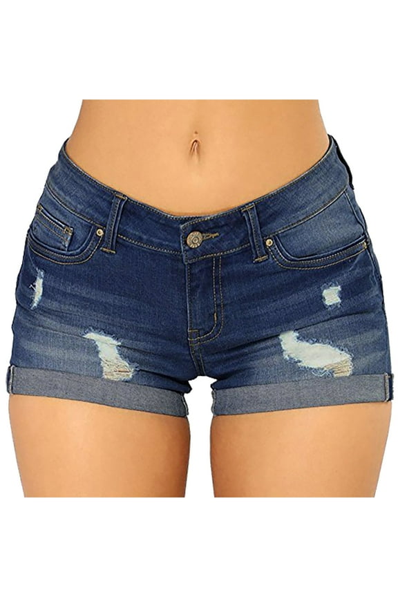 Shorts for Women Women's Ripped High Waisted Denim Shorts Stretchy Jean Shorts Womens Shorts Dark Blue
