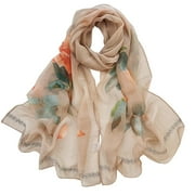 Silk Scarf, Scarfs for Women Lightweight Print Floral Pattern Scarf Shawl Fashion Scarves Sunscreen Shawls and Wraps for Spring Silk Scarf for Women Hair Khaki