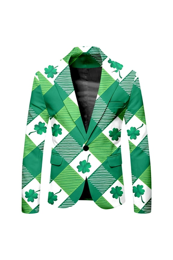 St Patricks Day Men's St. P's Day Printed Casual Jacket Holiday Party Wear Jackets for Men Blazer for Men Army Green1 XL