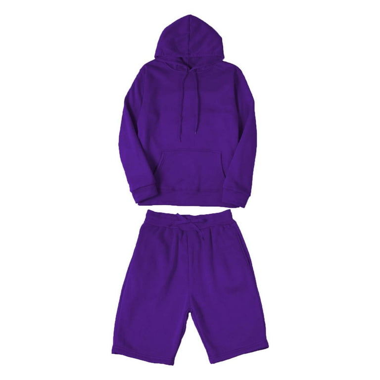 Manxivoo Suits for Men Mens Fashion Casual Color Matching Two Piece Hooded Pocket Lace Up Pullover Sweater Pants Set Mens Hoodies Purple L Walmart