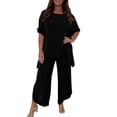 thumbnail image 1 of Manxivoo Summer Pants Women Suit Fashion Comfortable Short Sleeve and Long Pants Solid Color Top and Pants Set Cotton and Linen Womens Pants Black, 1 of 6
