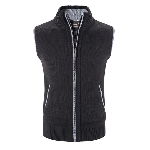 Manxivoo Sweater Vest Men's Vest Men's Vest Work Daily Leisure Thickened Stand Collar Zipper Sleeveless Sweater Vest Vest for Men Black XXXXL
