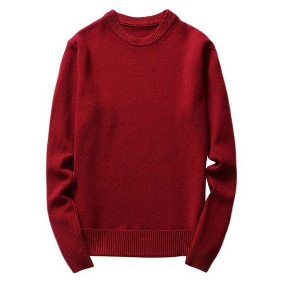Manxivoo Sweaters for Men Male Autumn and Winter Wool Sweater Round Neck Pullover Bottoming Shirt All Matching Low Neck Top Christmas Sweater Men Wine XXXL