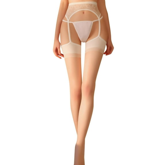 Manxivoo Thigh High Stockings Garter Belt Lace Women 4 Strap with Stocking for Thigh Highs Elegant Lingerie Womens Socks White One Size