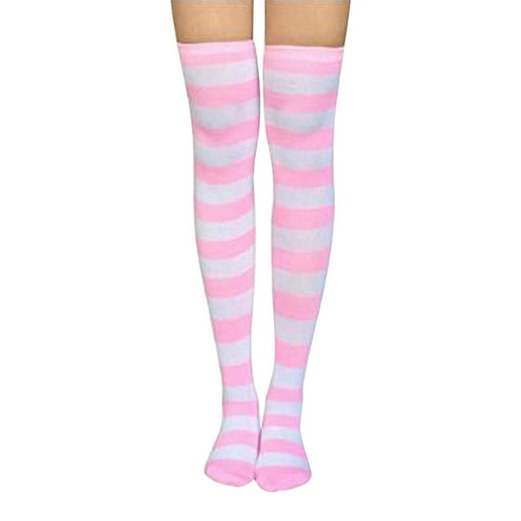 Manxivoo Thigh High Stockings Women Knee High Socks Striped Women's Long Socks Thigh High Socks for Girls Plus Size Stockings Socks for Women Pink One Size