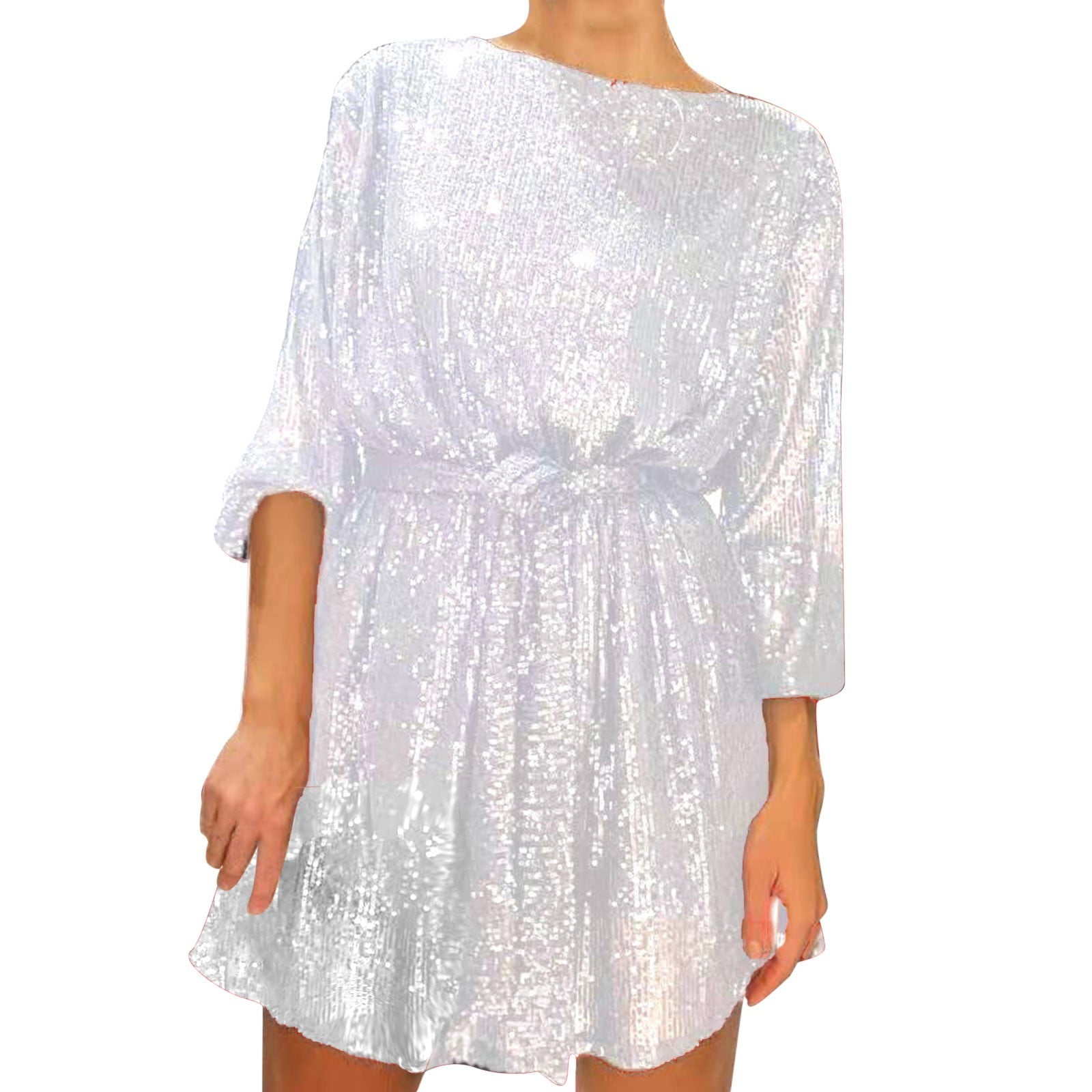 short white sequin party dresses Marienne White Sequin Mini Dress - 14