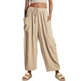 thumbnail image 1 of Manxivoo Wide Leg Sweatpants Lillusory Women‘S Linen Wide Leg Pants 2023 Casual Loose Lightweigt Beach Palazzo Harem Pants Joggers Pants Beige M, 1 of 4