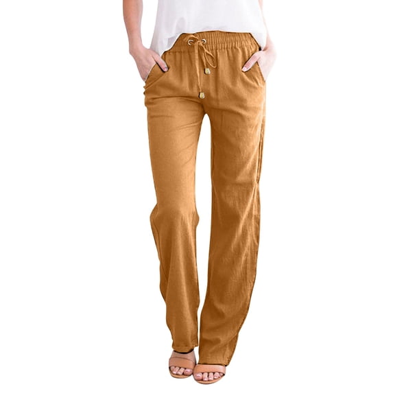 Manxivoo Wide Leg Sweatpants Solid Straight Pants Waist and Long Women Casual Elastic Drawstring Cotton Pants Joggers Pants Orange L