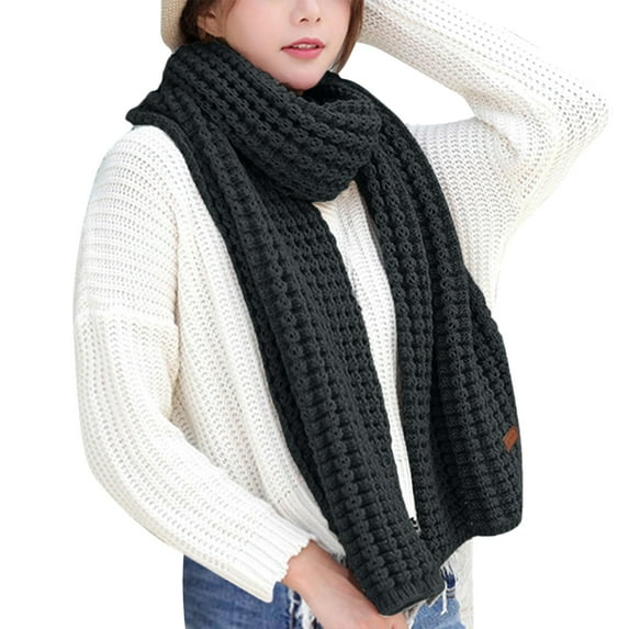 ManxiVoo Winter Chunky Knit Scarves For Women Long Textured Warm Thick Woven Wrap Elastic Lightweight Multi Color Couples Unisex Fashion Accessory Black