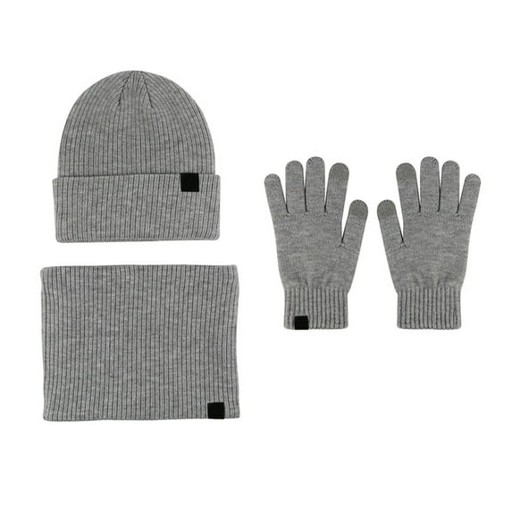 Manxivoo Women&Men Autumn Winter Warm Cute Wool Hat Scarf Gloves Slouchy Three Pieces Winter Snow Knit Cap Screen Mittens Scarves Sets Dark Gray One Size
