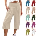 thumbnail image 1 of Manxivoo Women's High Waist Cotton Linen Casual Sports Pants Three Quarter Elastic Waist, 1 of 6
