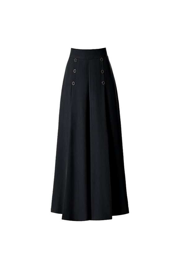 Women's Pants Fashion Pleated Wide Leg Pants Women's Spring and Summer High Waist Loose Slim Middle Aged Women's Pants Nine Points Culottes Casual Swing Pants Sweatpants Women Black