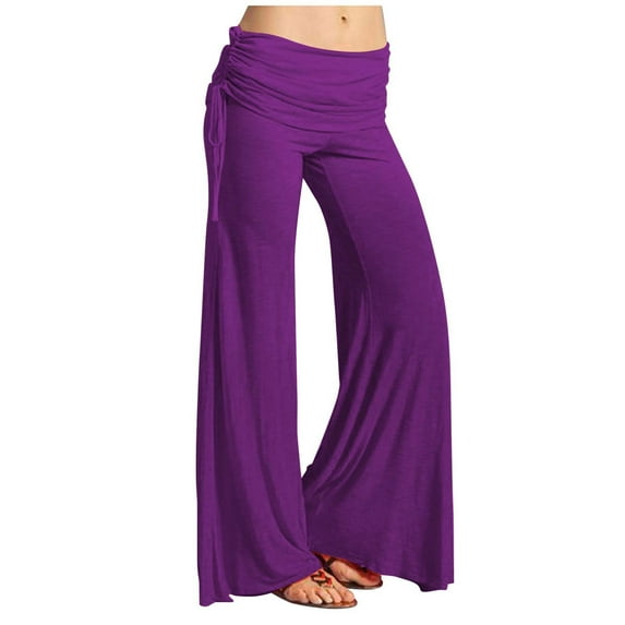 Manxivoo Women's Pants Womens Casual Loose Low Waisted Wide Leg Pants Drawstring Elastic Waist Straight Leg Trousers Womens Sweatpants Purple S