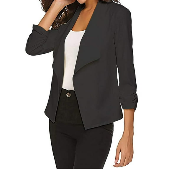 Manxivoo Womens Blazers Casual Fall 8755 Women's Solid Color Long Sleeve Simple Thin Women's Small Suit Women's Blazer for Women 2023 Black