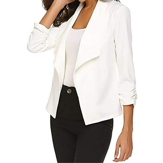 Manxivoo Womens Blazers Casual Fall 8755 Women's Solid Color Long Sleeve Simple Thin Women's Small Suit Women's Blazer for Women 2023 White