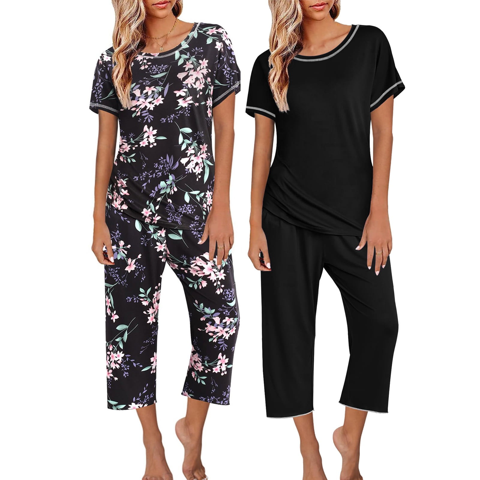 Manxivoo Womens Pajama Sets 2 Pack Womens Pajamas Short Sleeve