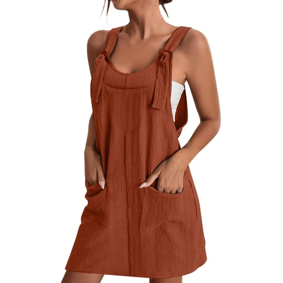 Manxivoo Womens Summer Dresses Women Soild Pinafore Square Apron Garden Work Pinafore Dress Suspender Dress Summer Dresses 2023 Brown
