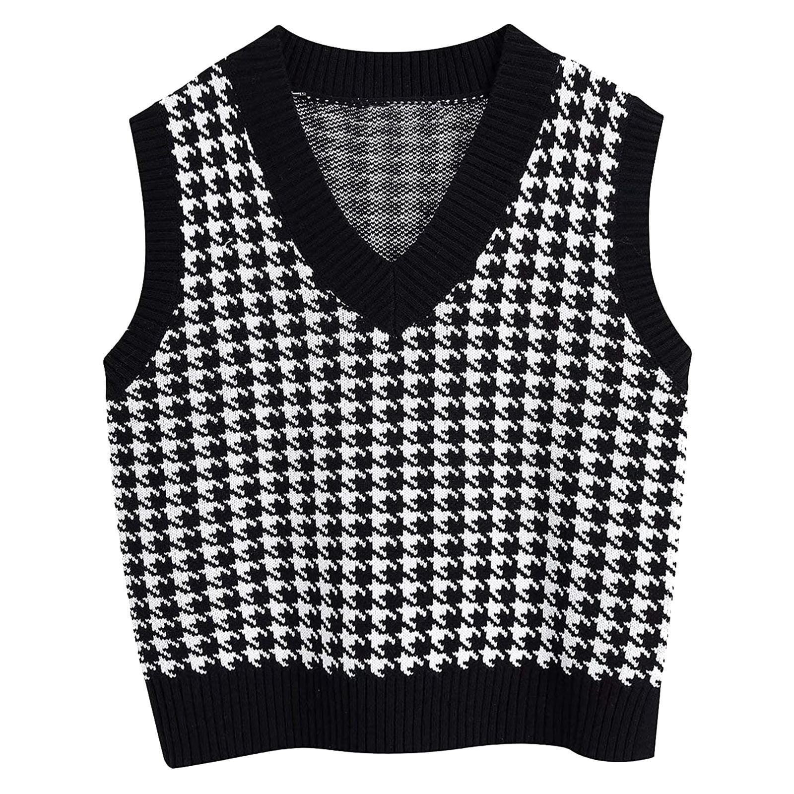 Manxivoo Womens Sweater Vest Women Casual Print Sleeveless V Neck ...