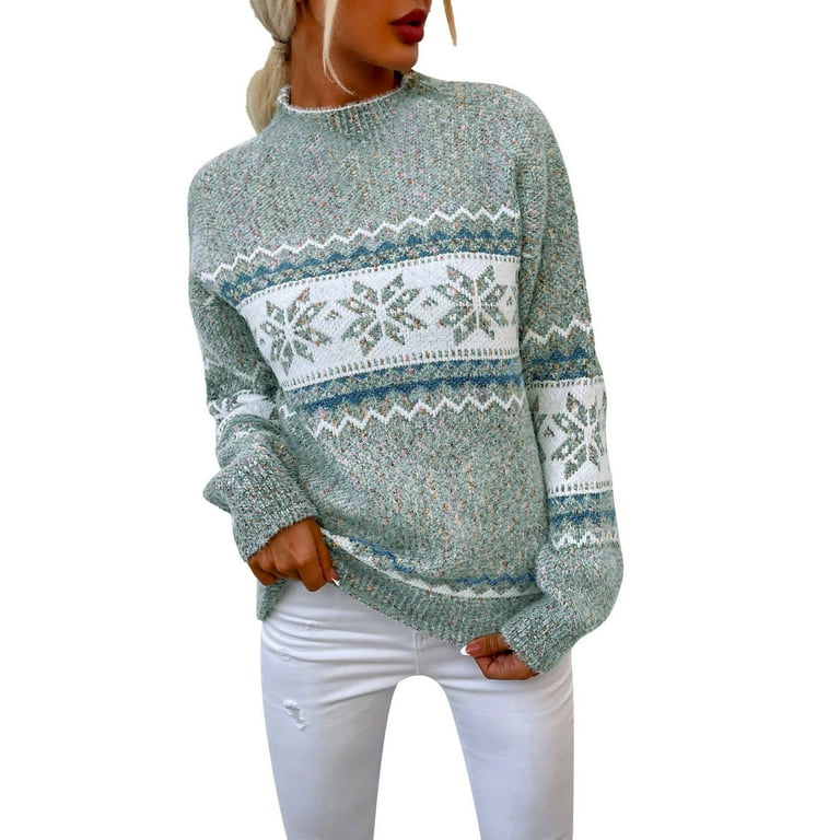 Manxivoo Womens Sweaters Women s Christmas Snowflake Sweater Turtleneck Vintage Holiday Knit Sweater Pullover Fall Sweaters Grey Walmart