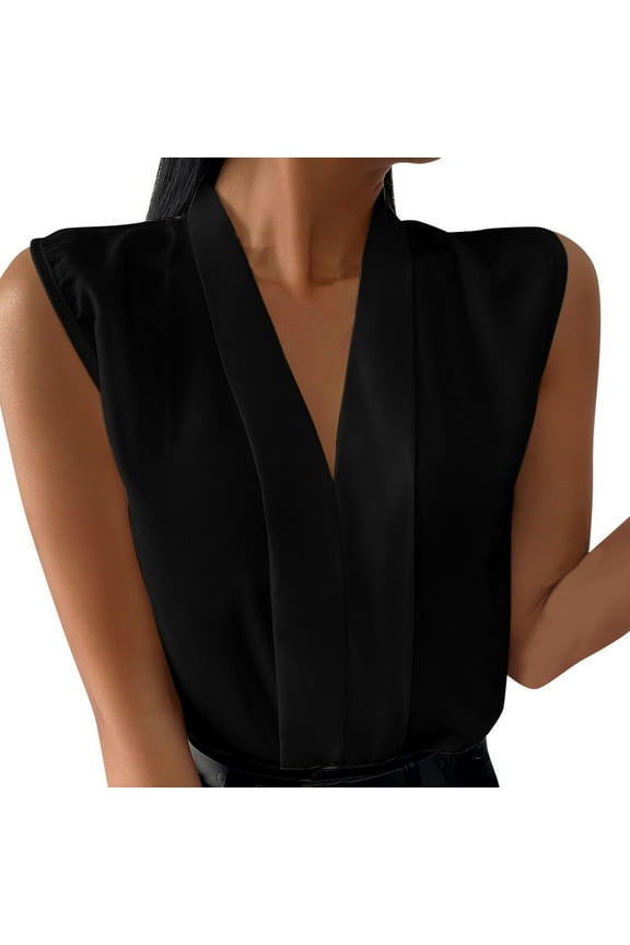 Womens Tops Ladies Spring and Summer V-Neck Casual Professional Sleeveless Shirt Top Blouses for Women Dressy Casual Black