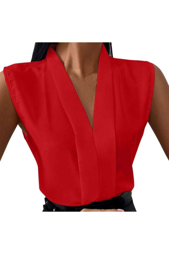 Womens Tops Ladies Spring and Summer V-Neck Casual Professional Sleeveless Shirt Top Blouses for Women Dressy Casual Red