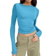 thumbnail image 1 of Manxivoo Womens Tops WomenâS Long Sleeve Round Neck Crop Top Tee Shirt Basic Solid Tight Slim Fit Cropped Shirt Workout Yoga Long Sleeve Shirts for Women Blue, 1 of 6