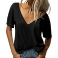 thumbnail image 1 of Manxivoo Womens Tops Women's Fashion Deep V Neck Short Sleeve Top Solid Color Casual Loose Basic T Shirt Oversized Tshirts Shirts for Women Black, 1 of 6
