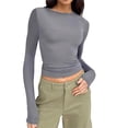thumbnail image 1 of Manxivoo Womens Tops WomenâS Long Sleeve Round Neck Crop Top Tee Shirt Basic Solid Tight Slim Fit Cropped Shirt Workout Yoga Long Sleeve Shirts for Women Grey, 1 of 7