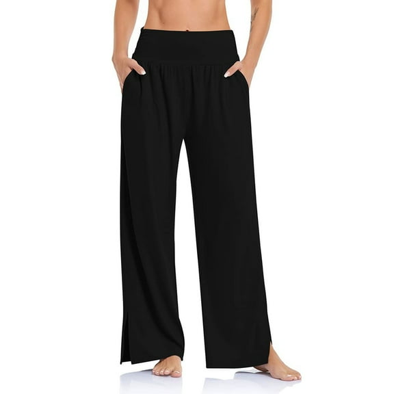 Manxivoo Yoga Pants Women Womens Wide Leg Yoga Pants High Waisted Adjustable Tie Knot Joggers Casual Loose Sweatpants with Pockets Wide Leg Yoga Pants for Women Black