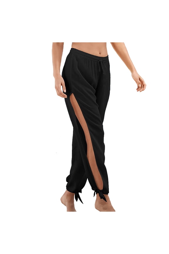 Yoga Pants Ladies Summer Yoga Leisure Low Waist Slit Wide Leg Yoga Light Comfortable Flared Pants Women's Pants Black XXL