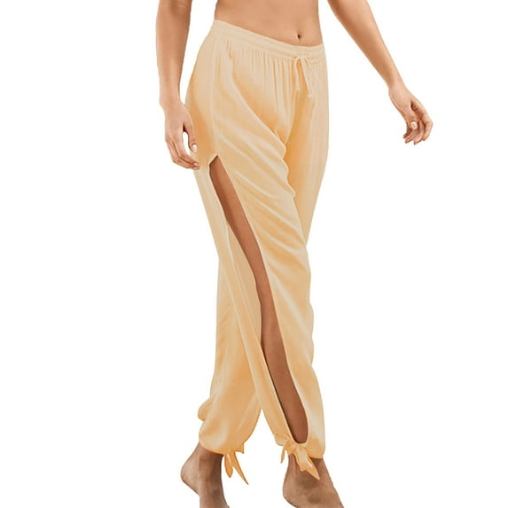 Manxivoo Yoga Pants Ladies Summer Yoga Leisure Low Waist Slit Wide Leg Yoga Light Comfortable Flared Pants Women's Pants Yellow S