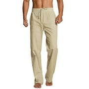 Manxivoo mens Pants Male Casual Solid Full Length Straight Pants Drawstring Pocket Pant Trouser Mens Pants Khaki