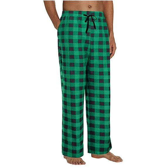 Manxivoo men's Pants Mens Pajamas Plaid Pajama Pants Sleep Long Pant with Pockets Soft Pj Bottoms Classic Home Wear Elastic Waist Mens Pants Green